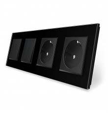 Комплект двухклавишных выключателей с двойной розеткой черный стекло Livolo (VL-C7K2/K2/FCTC16A/FCTC16A-8BP)