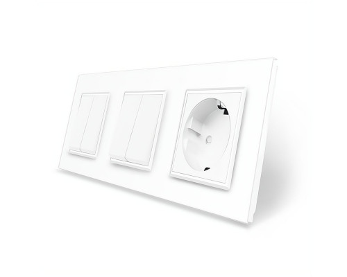 Комплект двухклавишных выключателей с розеткой белый стекло Livolo (VL-C7K2/K2/FCTC16A-6WP)