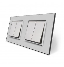 Комплект двухклавишных выключателей серый стекло Livolo (VL-C7K2K2-15)