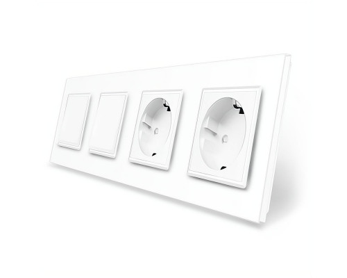 Комплект одноклавишных выключателей с двойной розеткой белый стекло Livolo (VL-C7K1/K1/FCTC16A/FCTC16A-8WP)