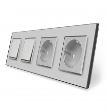 Комплект одноклавишных выключателей с двойной розеткой серый стекло Livolo (VL-C7K1/K1/FCTC16A/FCTC16A-8IP)