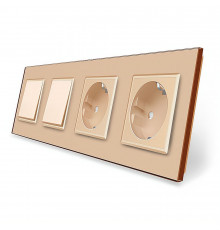 Комплект одноклавишных выключателей с двойной розеткой золотой стекло Livolo (VL-C7K1/K1/FCTC16A/FCTC16A-8AP)