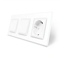 Комплект одноклавишных выключателей с розеткой белый стекло Livolo (VL-C7K1/K1/FCTC16A-6WP)