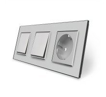 Комплект одноклавишных выключателей с розеткой серый стекло Livolo (VL-C7K1/K1/FCTC16A-6IP)