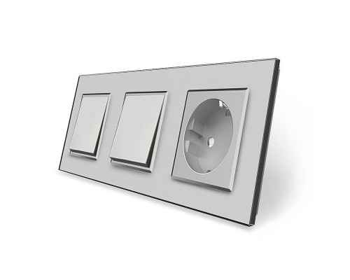 Комплект одноклавишных выключателей с розеткой серый стекло Livolo (VL-C7K1/K1/FCTC16A-6IP)