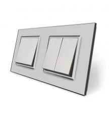 Комплект одноклавишный с двоклавишным выключателем серый стекло Livolo (VL-C7K1K2-15)