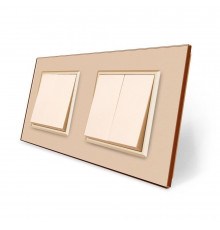 Комплект одноклавишный с двоклавишным выключателем золотой стекло Livolo (VL-C7K1K2-13)