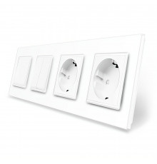 Комплект одноклавишный с двухклавишным выключателем и двойной розеткой белый стекло Livolo (VL-C7K1/K2/FCTC16A/FCTC16A-8WP)