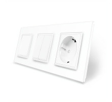 Комплект одноклавишный с двухклавишным выключателем и розеткой белый стекло Livolo (VL-C7K1/K2/FCTC16A-6WP)