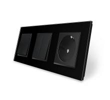 Комплект одноклавишный с двухклавишным выключателем и розеткой черный стекло Livolo (VL-C7K1/K2/FCTC16A-6BP)