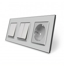 Комплект одноклавишный с двухклавишным выключателем и розеткой серый стекло Livolo (VL-C7K1/K2/FCTC16A-6IP)