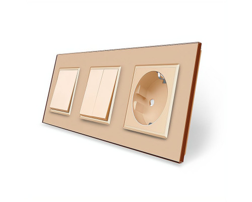 Комплект одноклавишный с двухклавишным выключателем и розеткой золотой стекло Livolo (VL-C7K1/K2/FCTC16A-6AP)