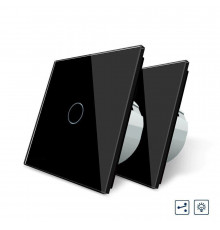 Комплект Сенсорный проходной диммер черный стекло Livolo (VL-C701H/C701H/S1B-12)