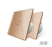 Комплект Сенсорный проходной диммер золото стекло Livolo (VL-C701H/C701H/S1B-13)