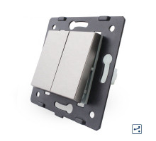 Механизм двухклавишный проходной выключатель серый Livolo (C7-K2S-15)