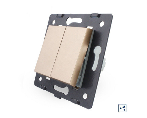 Механизм двухклавишный проходной выключатель золото Livolo (C7-K2S-13)