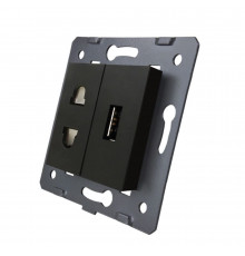 Механизм универсальная розетка и USB розетка черный Livolo (C7-C1A1USB-12)