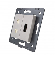 Механизм универсальная розетка и USB розетка серый Livolo (C7-C1A1USB-15)