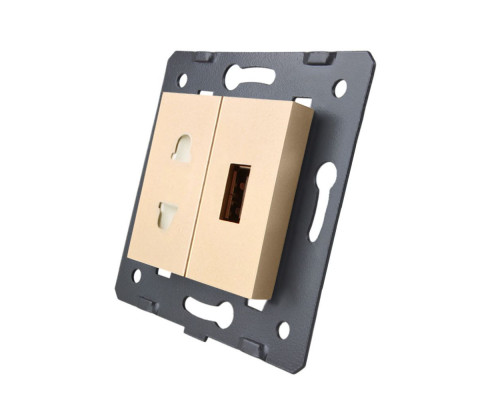 Механизм универсальная розетка и USB розетка золотой Livolo (C7-C1A1USB-13)