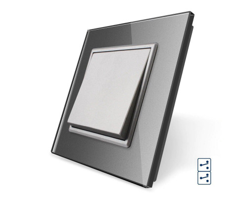 Одноклавишный перекрестный выключатель серый стекло Livolo (VL-C7K1S2-15)