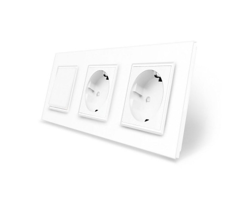 Одноклавишный выключатель с двойной розеткой белый стекло Livolo (VL-C7C2EUK1-11)