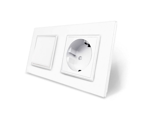Одноклавишный выключатель с розеткой белый стекло Livolo (VL-C7C1EUK1-11)