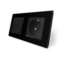Одноклавишный выключатель с розеткой черный стекло Livolo (VL-C7C1EUK1-12)