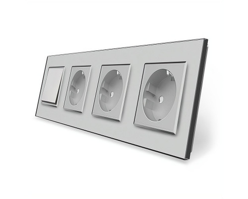 Одноклавишный выключатель с тройной розеткой серый стекло Livolo (VL-C7K1/FCTC16A/FCTC16A/FCTC16A-8IP)