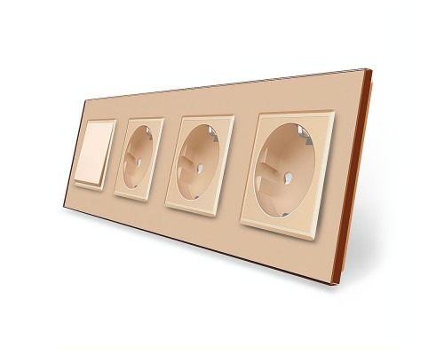 Одноклавишный выключатель с тройной розеткой золотой стекло Livolo (VL-C7K1/FCTC16A/FCTC16A/FCTC16A-8AP)