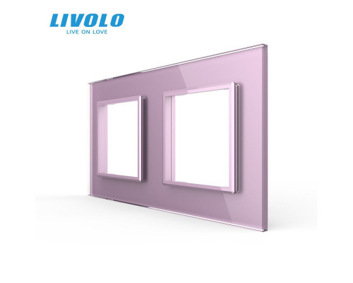 Рамка розетки 2 места розовый стекло Livolo (C7-SR/SR-17)