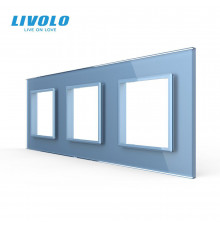 Рамка розетки 3 места голубой стекло Livolo (C7-SR/SR/SR-19)