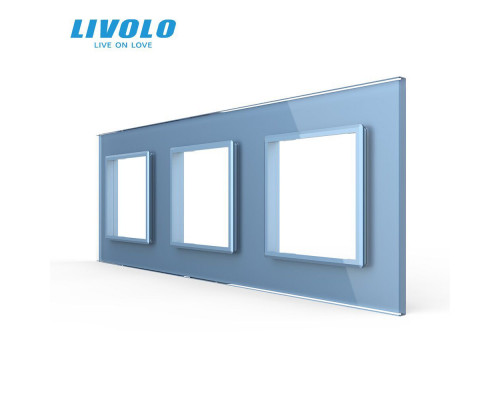 Рамка розетки 3 места голубой стекло Livolo (C7-SR/SR/SR-19)