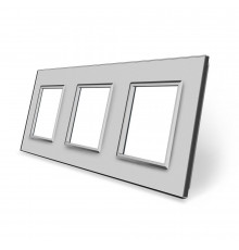Рамка розетки 3 места серый стекло Livolo (C7-SR/SR/SR-15)