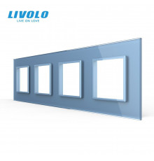 Рамка розетки 4 места голубой стекло Livolo (C7-SR/SR/SR/SR-19)