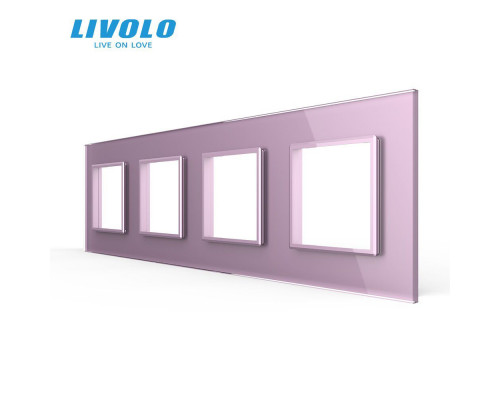 Рамка розетки 4 места розовый стекло Livolo (C7-SR/SR/SR/SR-17)