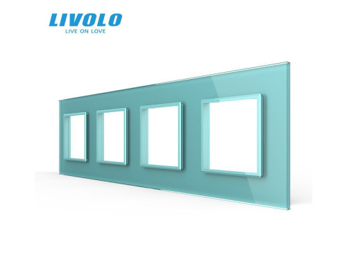 Рамка розетки 4 места зеленый стекло Livolo (C7-SR/SR/SR/SR-18)