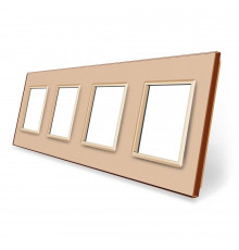 Рамка розетки 4 места золото стекло Livolo (C7-SR/SR/SR/SR-13)
