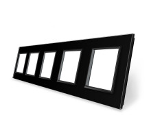 Рамка розетки 5 мест черный стекло Livolo (C7-SR/SR/SR/SR/SR-12)