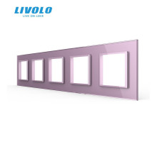 Рамка розетки 5 мест розовый стекло Livolo (C7-SR/SR/SR/SR/SR-17)