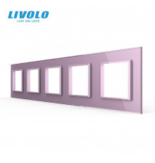 Рамка розетки 5 мест розовый стекло Livolo (C7-SR/SR/SR/SR/SR-17)