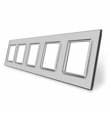 Рамка розетки 5 мест серый стекло Livolo (C7-SR/SR/SR/SR/SR-15)