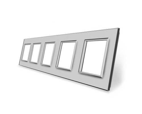 Рамка розетки 5 мест серый стекло Livolo (C7-SR/SR/SR/SR/SR-15)