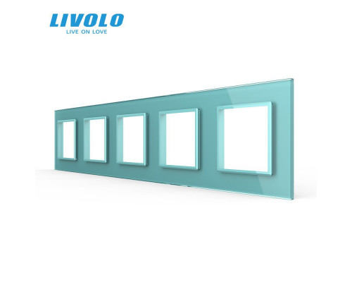 Рамка розетки 5 мест зеленый стекло Livolo (C7-SR/SR/SR/SR/SR-18)