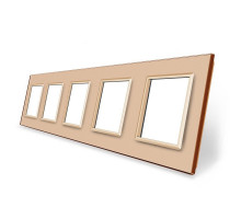 Рамка розетки 5 мест золото стекло Livolo (C7-SR/SR/SR/SR/SR-13)