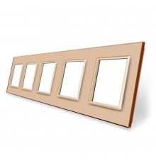 Рамка розетки 5 мест золото стекло Livolo (C7-SR/SR/SR/SR/SR-13)