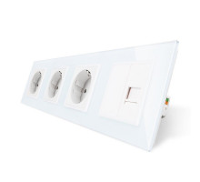 Розетка четырехместная комбинированная Силовая Интернет белый стекло Livolo (VL-C7C3EU1CK0-11)