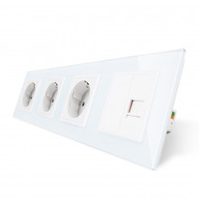 Розетка четырехместная комбинированная Силовая Интернет белый стекло Livolo (VL-C7C3EU1CK0-11)
