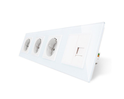 Розетка четырехместная комбинированная Силовая Интернет белый стекло Livolo (VL-C7C3EU1CK0-11)