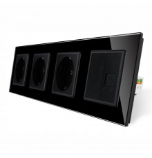 Розетка четырехместная комбинированная Силовая Интернет черный стекло Livolo (VL-C7C3EU1CK0-12)