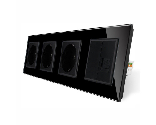 Розетка четырехместная комбинированная Силовая Интернет черный стекло Livolo (VL-C7C3EU1CK0-12)